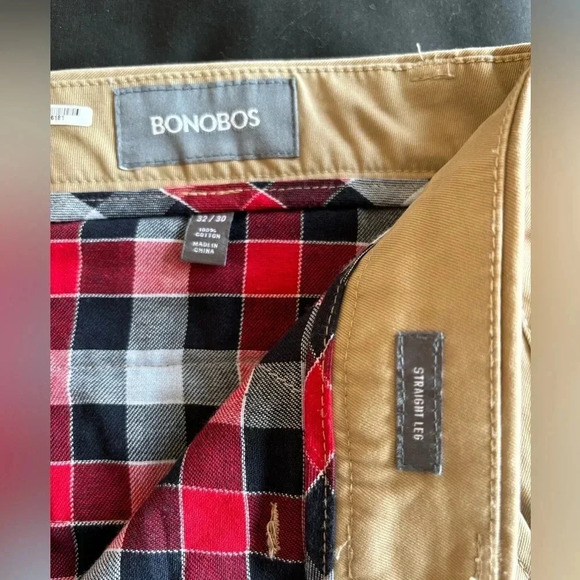 Bonobos Men's Washed Slim Chinos in Khaki Checkered Slant Pocket Size 32/30 - Picture 10 of 15